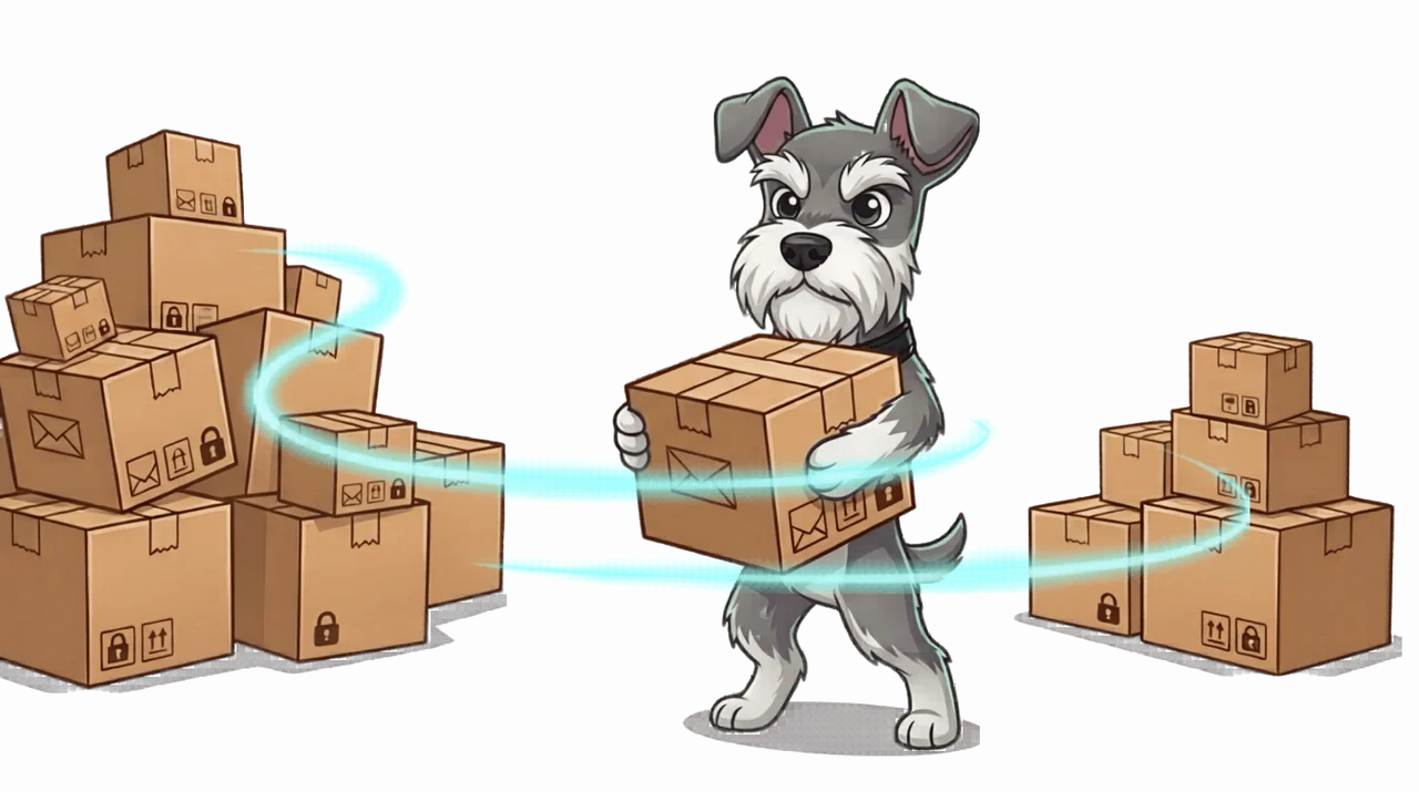 NeoDefender Schnauzer carrying boxes for a Microsoft 365 migration